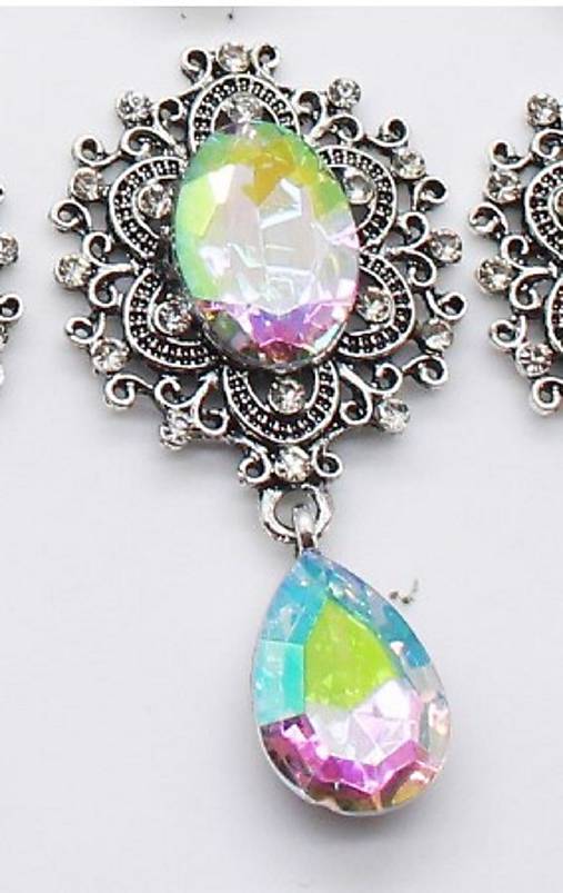 Galantéria - Ozdobný komponent s kamienkom, 25 x 45 mm, 1 ks (crystal AB) - 12170483_