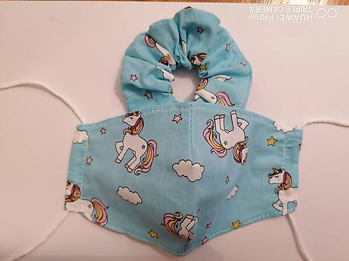 Rúška - Set 1, 2 vrstvové tvarované rúško s gumičkou _ modrý unicorn - 12173829_