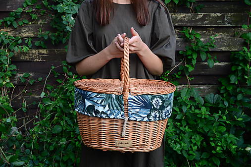 Úložné priestory & Organizácia - Piknikový kôš BASIC (látka MONSTERA) - 12176603_
