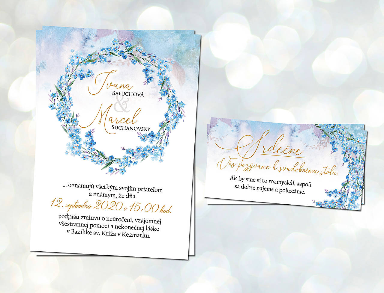 Svadobné oznámenie s modrými kvetinami