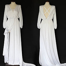 Šaty - Svadobné šaty v páse na gumičku s dlhou vlečkou - 12181217_