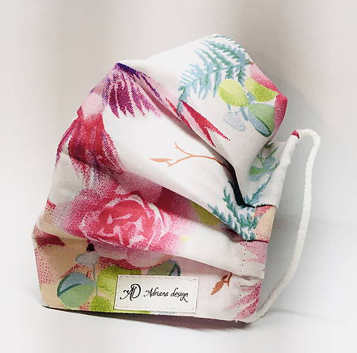 Bavlnené dvojvrstvové rúško - Jemné ruže (Ružový kolibrík)