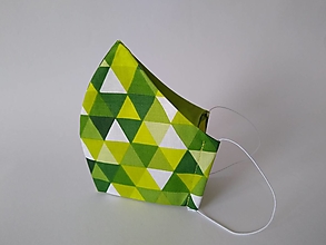 Rúška - Dizajnové rúško trojuholníky zelené tvarované dvojvrstvové - 12186705_