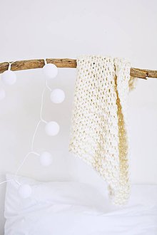 Úžitkový textil - Vlnená pletená deka - prírodná - 12186379_