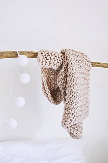 Úžitkový textil - Vlnená pletená deka - biela káva - 12186390_