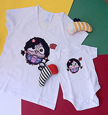 Topy, tričká, tielka - Set tričiek  - dámske tričko + body pre dieťa ♥ - OčiPuči Metal Lady Patty - 12188878_