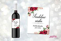 Úložné priestory & Organizácia - Samolepiace svadobné etikety na víno bordové pivónie - 12189538_