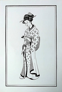 Kresby - Japonka s motýľom - 12190502_