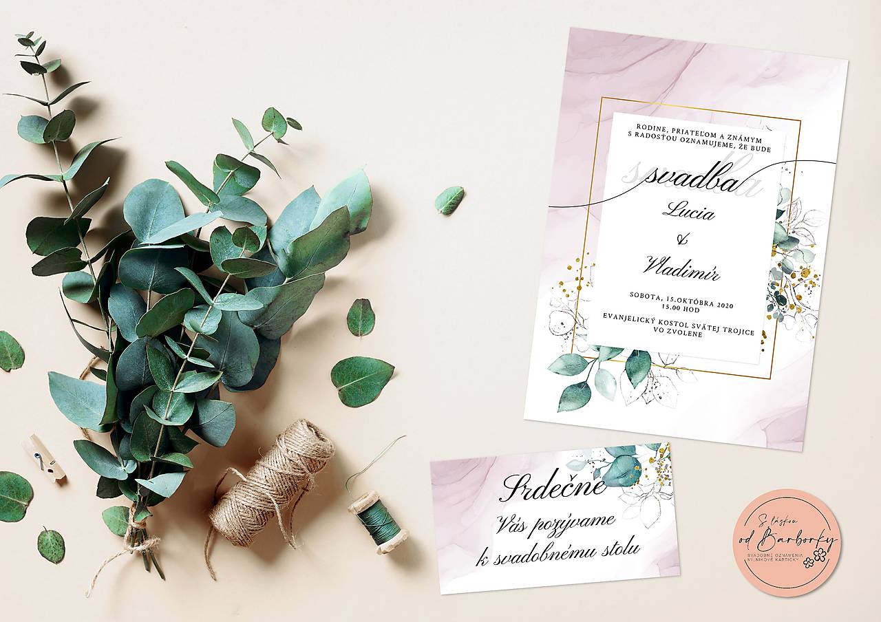 Svadobné oznámenie Greenery B#04 (Menovka na stôl (do stojana))