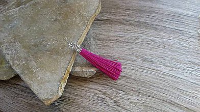 Komponenty - Hodvábny strapec s platinovým kaplíkom 6 cm, 1 ks (neónovo ružovo fialový) - 12199405_