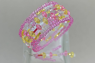Sady šperkov - Náramok ružovo žlté kryštáliky s náušničkami - 12200185_