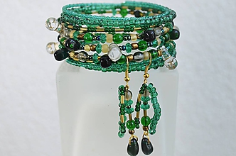 Sady šperkov - Náramok zelené kvapky a náušničky - 12200467_