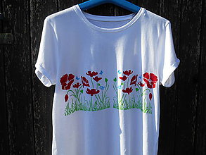 Topy, tričká, tielka - červené maky-tričko-ručne maľované - 12203608_