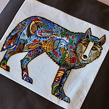 Úžitkový textil - Podsedák "Indiánský totem - vlk" - 12204946_