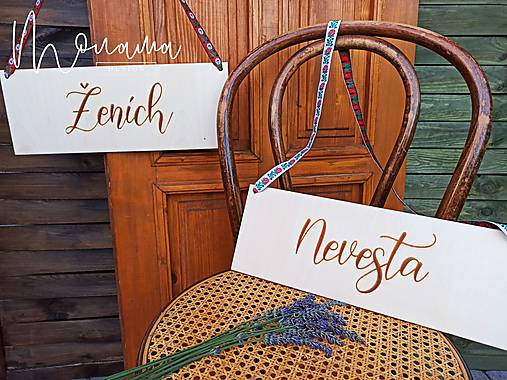Dekorácie - Svadobná ceduľka Nevesta a Ženích FOLKY - 12205146_