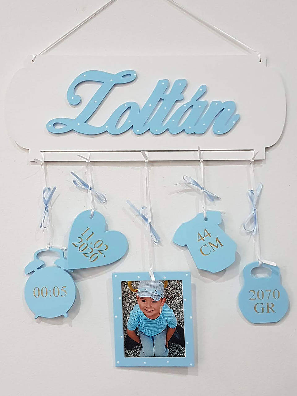 Personalizovaná tabuľka s meno a údajmi o narodení + fotorámik Blue 