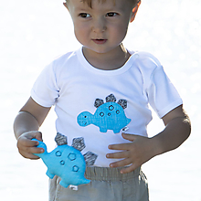 Detské oblečenie - body DINO - TYRKYSOVÝ -  STEGOSAURUS (dlhý/krátky rukáv) - 12213708_