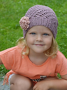 Detské čiapky - Bavlnená s kvietkom: ametystová ružová - 12216303_