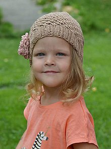 Detské čiapky - Bavlnená s kvietkom: béžová - 12216310_