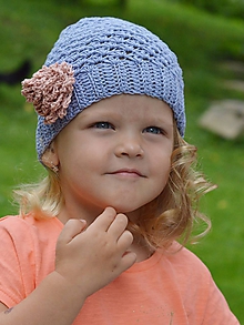 Detské čiapky - Bavlnená s kvietkom: šedomodrá - 12216319_