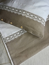 Úžitkový textil - Ľanové posteľné obliečky s dvojfarebnou ľanovou krajkou - 12215402_