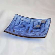 Nádoby - Misa modrá české sklo zdobené platinou 12 x 12 cm - 12216312_