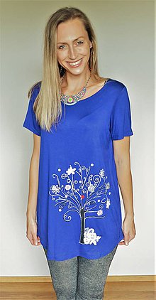 Blúzky a košele - Modrá tunika s ručne maľovaným motívom "strom života" - 12217060_