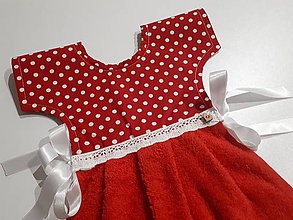 Úžitkový textil - Kolekcia biela guľka na červenej  (Dekoračný uterák) - 12220425_