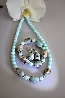 Sady šperkov - jadeit,achát náramok,náušnice,náhrdelník súprava - 12220291_