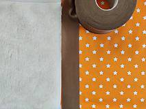 Textil - VLNIENKA výroba na mieru 100 % bavlna potlačená HVIEZDIČKY pomarančové - 12220632_