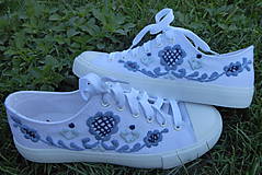 Ponožky, pančuchy, obuv - vyšívané tenisky-FOLK v modrej 3 - 12222868_