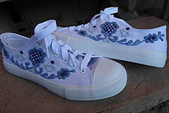 Ponožky, pančuchy, obuv - vyšívané tenisky-FOLK v modrej 3 - 12222870_