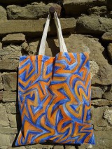 Nákupné tašky - Abstraktne maľovaná plátenka, modro-oranžová - 12225791_