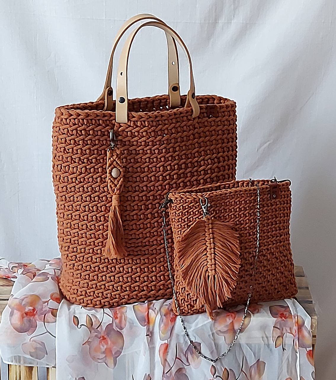 Kabelka/taška z kvalitných šnúr Gabi Exclusive - vyskladaj si kabelku (Crossbody kabelka ku kabelke Exclusive - terracotta)