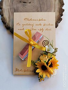 Papiernictvo - Kvetinová drevena pohľadnica k sobášu _slnečnice - 12226316_