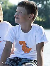 Detské oblečenie - tričko DINO - ORANŽOVÝ -  TYRANOSAURUS (dlhý/krátky rukáv) - 12228485_