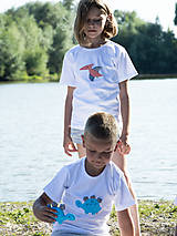 Detské oblečenie - Set 2x detské tričko DINO MODRÝ a DINOSAURUS ORANŽOVÝ 86 - 134 (dlhý aj krátky rukáv) - 12228503_