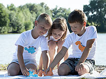 Detské oblečenie - Set 2x detské tričko DINO MODRÝ a DINOSAURUS ORANŽOVÝ 86 - 134 (dlhý aj krátky rukáv) - 12228504_