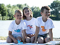 Detské oblečenie - Set 2x detské tričko DINO MODRÝ a DINOSAURUS ORANŽOVÝ 86 - 134 (dlhý aj krátky rukáv) - 12228507_