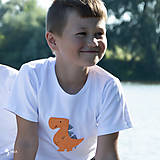 Detské oblečenie - Set 2x detské tričko DINO MODRÝ a DINOSAURUS ORANŽOVÝ 86 - 134 (dlhý aj krátky rukáv) - 12228513_
