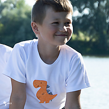 Detské oblečenie - tričko DINO - ORANŽOVÝ -  TYRANOSAURUS (dlhý/krátky rukáv) - 12228486_