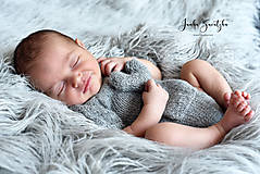 Detské oblečenie - Newborn body s krátkymi rukávmi, svetlosivé, s vreckom, čiapočka - 12229158_