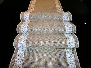 Úžitkový textil - Jutový behúň s bavlnenou krajkou - 12232860_