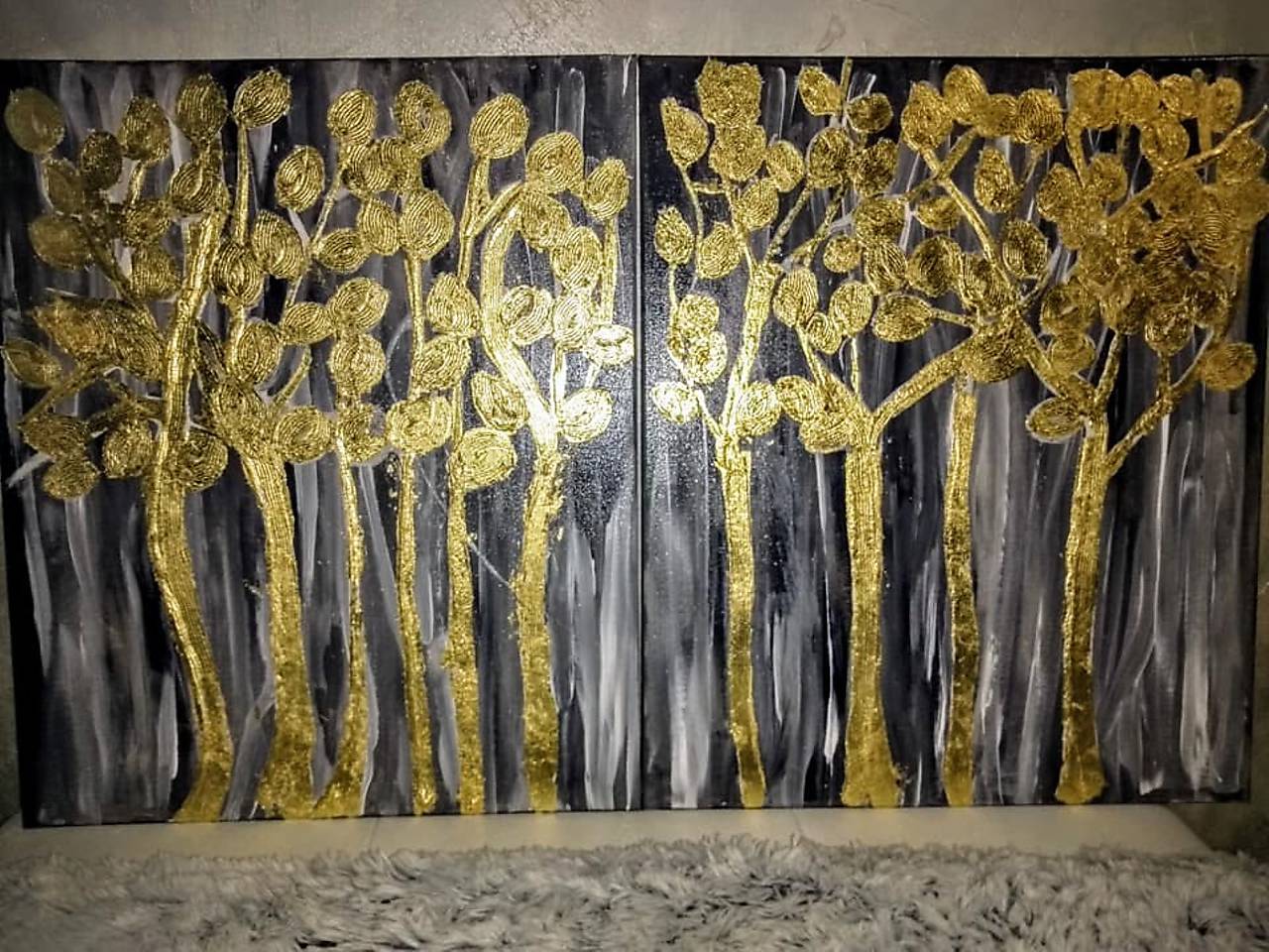 Bohatstvo stromov - akryl + lístkové zlato