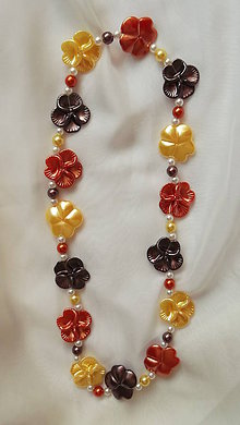 Sady šperkov - Náhrdelník a náušnice umelé fialky (žltá-oranžová-hnedá) - 12233517_