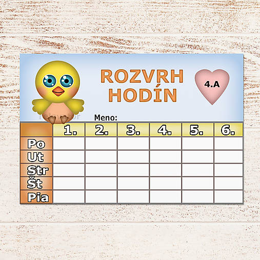 Detské doplnky - Rozvrh hodín roztomilé zverky (vtáčatko) - 12235426_