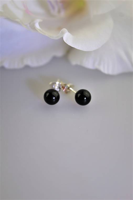 Náušnice - ónyx náušnice napichovačky strieborné - 12240030_