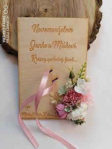 Papiernictvo - Kvetinová drevena pohľadnica k sobášu personalizovana _viac farieb - 12239931_