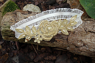 Spodná bielizeň - svadobný podväzok Ivory - zlatá ruža /14€/ - 12246333_