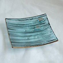 Nádoby - Misa zelená české maľované sklo zdobené platinou 12 x 12 cm - 12247757_